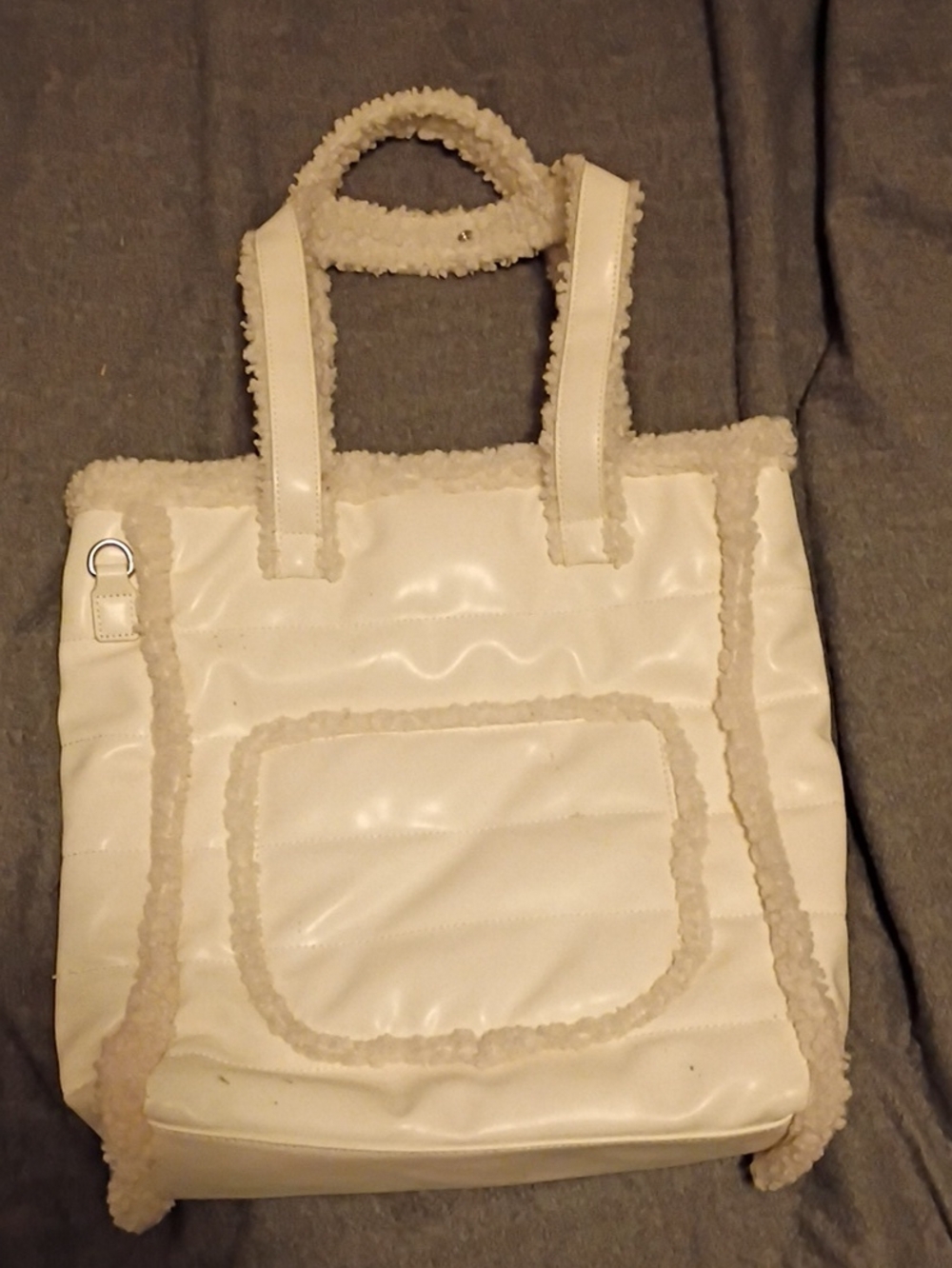 Aspen Cream Faux-Shearling Trim Tote Bag